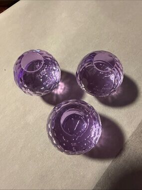 Faceted Purple Glass Cabinet Pulls - Set of 3